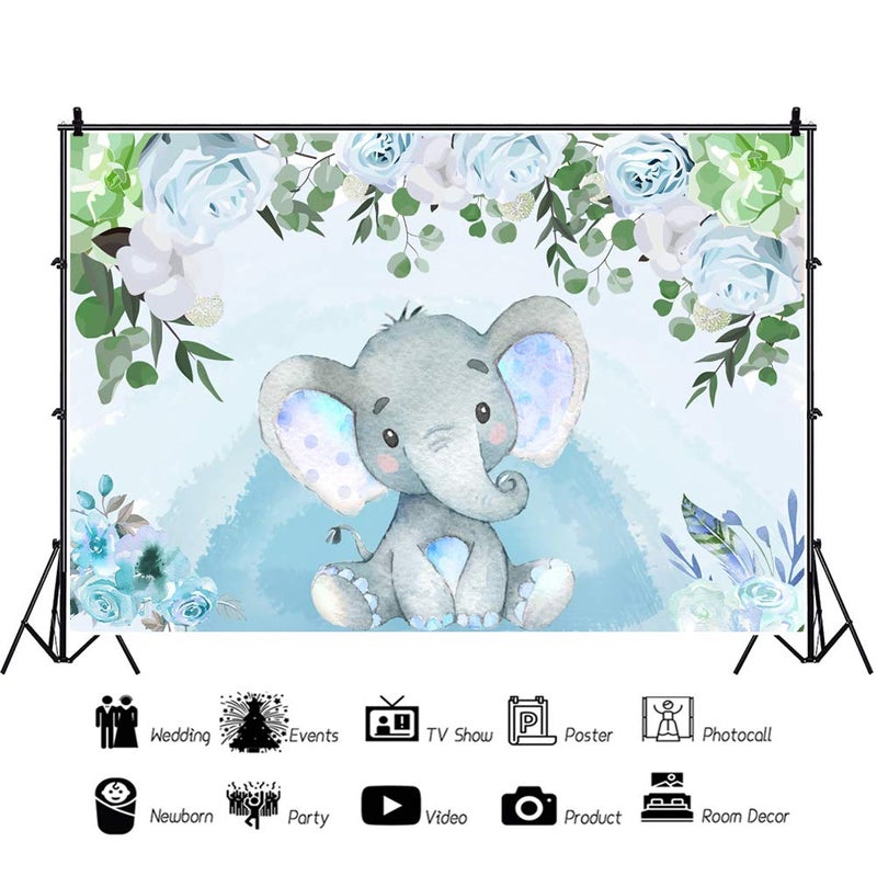 AOFOTO Flowers Baby Elephant Backdrop Light Blue 6x4ft Boy Gender Reveal Party Decorations Sweet Floral Baby Shower Photo Shoot Background for Photography Kids Child Birthday Photo Studio Props Vinyl - Image 3